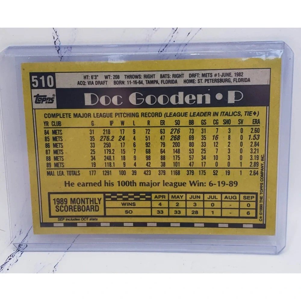 1990 Topps Baseball #510 Doc Gooden New York Mets
